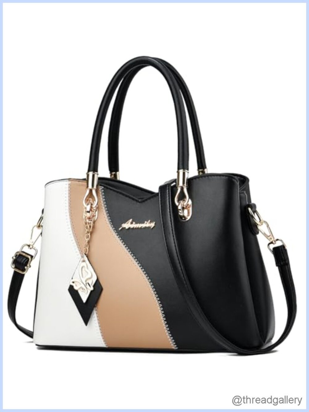 Synthetic Leather Satchel Handbag with Top Handle and Crossbody Strap